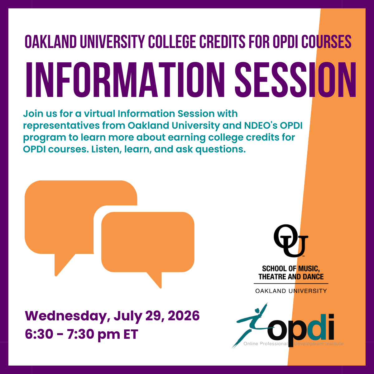 Oakland University College Credits for OPDI Courses - Virtual Information Session Event Image